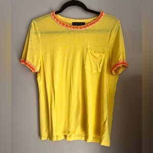 Joseph A. Yellow Pocket Tee with Orange Trim Size L EUC